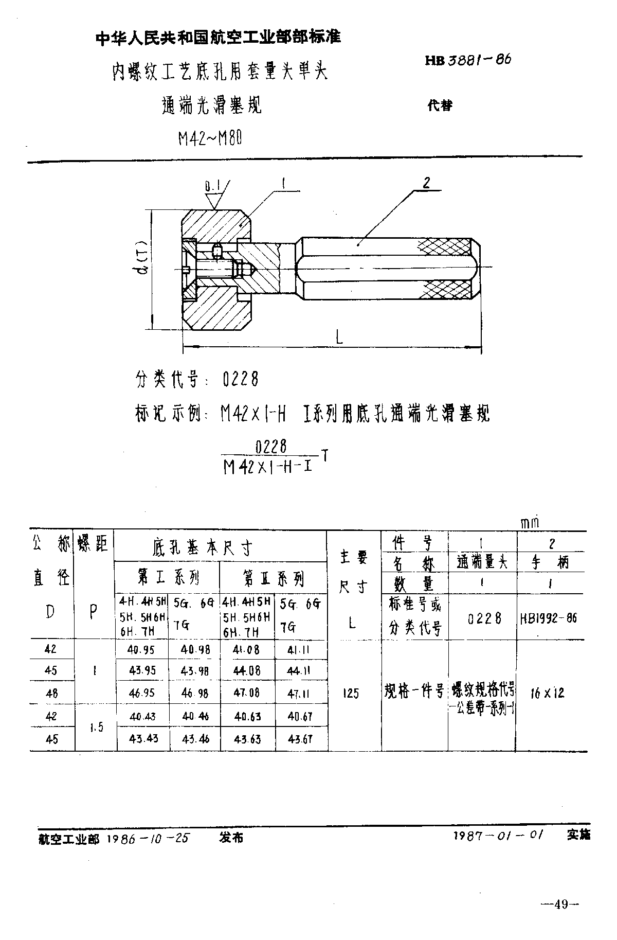 hb38811986内螺纹工艺底孔用套量头单头通端光滑塞规m42m80